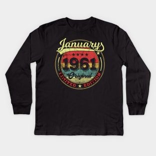 60th Birthday Vintage January 1961 60 Years Gift Kids Long Sleeve T-Shirt